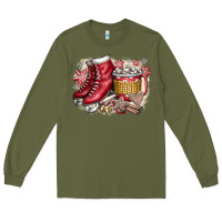 Army Green Christmas Ice Skating Long Sleeve Tee - CowhideDigitalArt