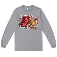 Heather Grey Christmas Ice Skating Long Sleeve Tee - CowhideDigitalArt