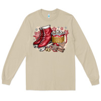 Mushroom Christmas Ice Skating Long Sleeve Tee - CowhideDigitalArt