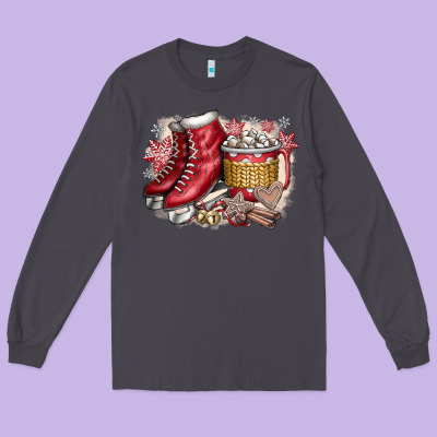 Christmas Ice Skating Long Sleeve Tee Designed By Cowhidedigitalart