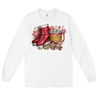 White Christmas Ice Skating Long Sleeve Tee - CowhideDigitalArt
