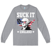 Heather Grey funny george washington suck it england Long Sleeve Tee - DesigneFamous