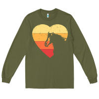 Army Green Vintage Heart Horse Equestrian | Horse lover Long Sleeve Tee - linhVisuals