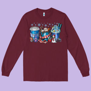 Christmas Coffee Long Sleeve Tee Designed By Cowhidedigitalart