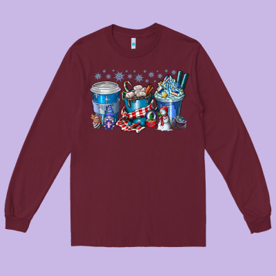 Christmas Coffee Long Sleeve Tee Designed By Cowhidedigitalart