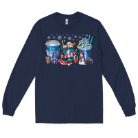 Navy Christmas Coffee Long Sleeve Tee - CowhideDigitalArt