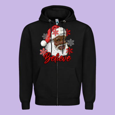 African American Santa Believe Zipper Hoodie Designed By Ranaportraitstore