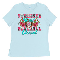 Baby Blue stressed blessed & baseball obsessed Ladies Tee - BundleAndBundleShop