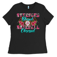 Black stressed blessed & baseball obsessed Ladies Tee - BundleAndBundleShop