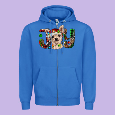 Christmas Chihuahua Joy Zipper Hoodie Designed By Ranaportraitstore