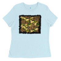 Baby Blue camouflage and leopard background Ladies Tee - BundleAndBundleShop