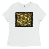White camouflage and leopard background Ladies Tee - BundleAndBundleShop