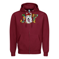 Burgundy white shepherd christmas joy Zipper Hoodie - RanaPortraitStore