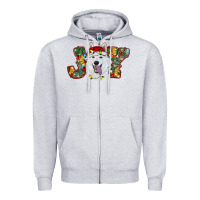 Heather Grey white shepherd christmas joy Zipper Hoodie - RanaPortraitStore