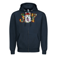 Navy white shepherd christmas joy Zipper Hoodie - RanaPortraitStore