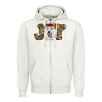 Oatmeal Heather white shepherd christmas joy Zipper Hoodie - RanaPortraitStore