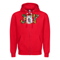 Red white shepherd christmas joy Zipper Hoodie - RanaPortraitStore
