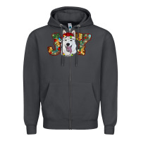 Smoke white shepherd christmas joy Zipper Hoodie - RanaPortraitStore