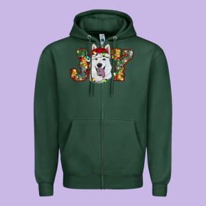 White Shepherd Christmas Joy Zipper Hoodie Designed By Ranaportraitstore