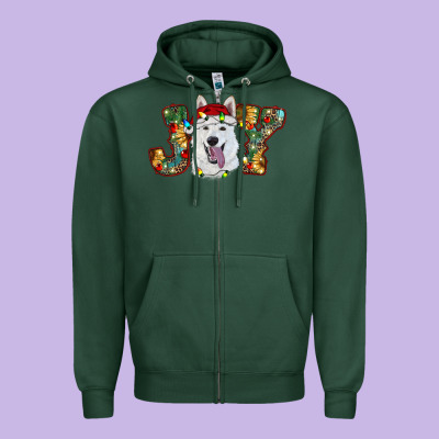 White Shepherd Christmas Joy Zipper Hoodie Designed By Ranaportraitstore