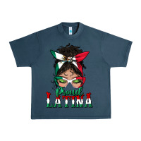 Midnight Navy proud latina messy bun mama Urban Heavy Tee - BundleAndBundleShop