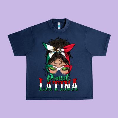 Proud Latina Messy Bun Mama Urban Heavy Tee Designed By Bundleandbundleshop