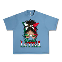 Pebble Blue proud latina messy bun mama Urban Heavy Tee - BundleAndBundleShop