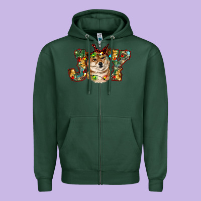 Shiba Inu Christmas Joy Zipper Hoodie Designed By Ranaportraitstore