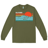 Army Green vintage california wave surf retro 80s california beach surfing Long Sleeve Tee - linhVisuals