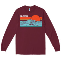 Burgundy vintage california wave surf retro 80s california beach surfing Long Sleeve Tee - linhVisuals