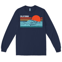Navy vintage california wave surf retro 80s california beach surfing Long Sleeve Tee - linhVisuals
