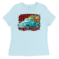 Baby Blue Tis The Season Christmas Truck Ladies Tee - FaDigitalArtStudio