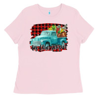 Bubblegum Pink Tis The Season Christmas Truck Ladies Tee - FaDigitalArtStudio