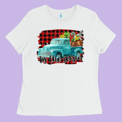 Tis The Season Christmas Truck Ladies Tee Designed By Fadigitalartstudio