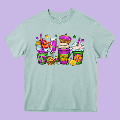 Mardi Gras Coffee Cups Heavy Core Tee Designed By Oliviacreatesart