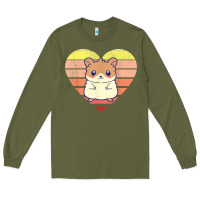 Army Green cute hamster design retro heart shape vintage t shirt Long Sleeve Tee - linhVisuals