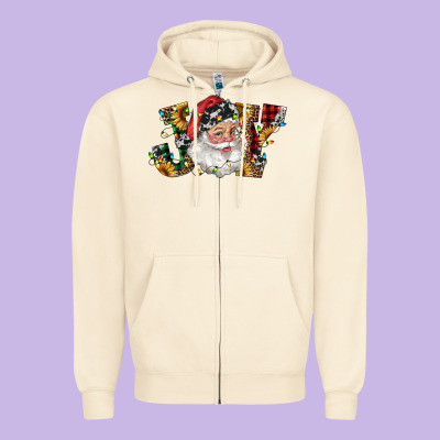 Santa Joy With Sunflowers Zipper Hoodie Designed By Ranaportraitstore