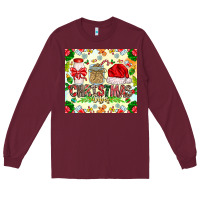 Burgundy Christmas Vibes Long Sleeve Tee - CowhideDigitalArt