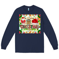 Navy Christmas Vibes Long Sleeve Tee - CowhideDigitalArt