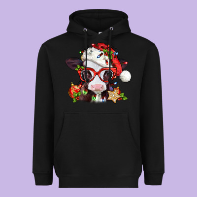 Christmas Baby Cow Heavyweight Hoodie Designed By Jasminsmagicworld