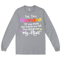 Heather Grey grandma t  shirt yes i'm grandma if you think my hands are full t  shi Long Sleeve Tee - linhVisuals