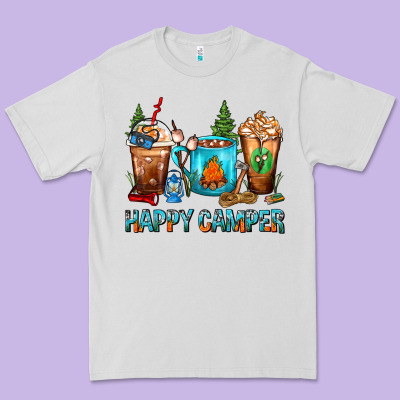 Happy Camper Coffee Cups Premium Tee Designed By Fadigitalartstudio