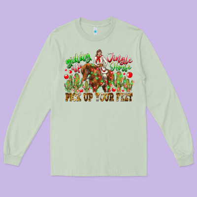 Giddy Up Jingle Horse Pick Up Your Feet Long Sleeve Tee Designed By Cowhidedigitalart