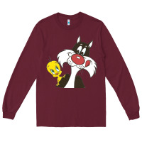 Burgundy tweety and sylvester Long Sleeve Tee - linhVisuals