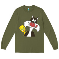 Army Green tweety and sylvester Long Sleeve Tee - linhVisuals