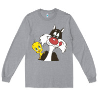 Heather Grey tweety and sylvester Long Sleeve Tee - linhVisuals