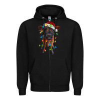 Black highland cow calf with christmas lights Zipper Hoodie - RanaPortraitStore