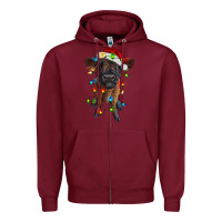 Burgundy highland cow calf with christmas lights Zipper Hoodie - RanaPortraitStore