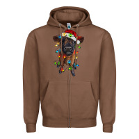 Chestnut highland cow calf with christmas lights Zipper Hoodie - RanaPortraitStore
