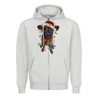 Dove Grey highland cow calf with christmas lights Zipper Hoodie - RanaPortraitStore